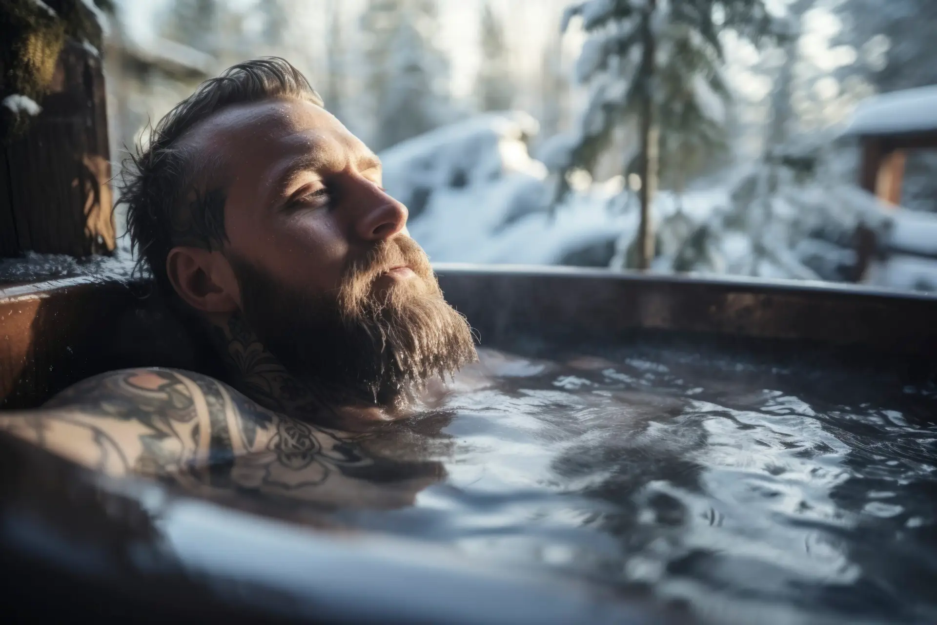 Man in an ice bath illustrating the potential risks for certain body types according to Traditional Chinese Medicine."